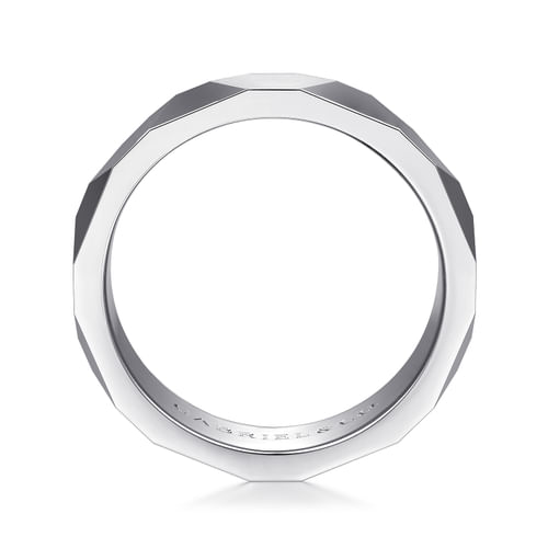 14K White Gold 6mm - Carved Men's Wedding Band in Satin Finish