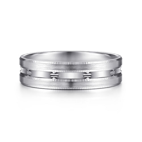 14K White Gold 6mm - Carved Men's Wedding Band in Satin Finish