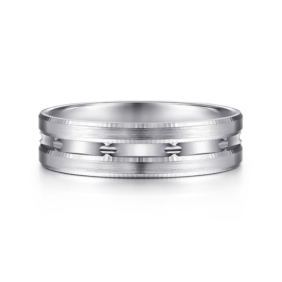 Gabriel - 14K White Gold 6mm - Carved Men's Wedding Band in Satin Finish