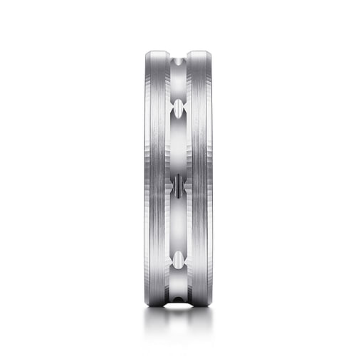 14K White Gold 6mm - Carved Men's Wedding Band in Satin Finish