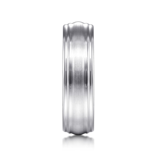 14K White Gold 6mm - Carved Men's Wedding Band in Satin Finish