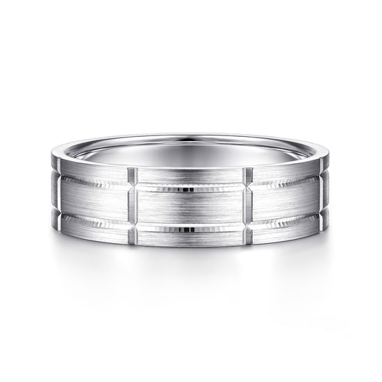 Gabriel - 14K White Gold 6mm - Checkerboard Pattern Men's Wedding Band in Satin Finish