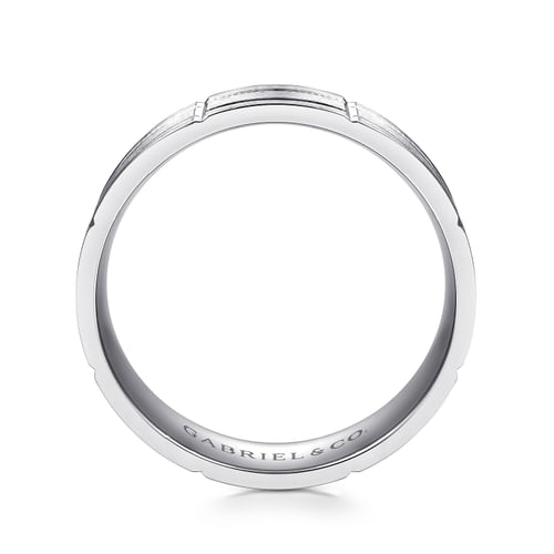 14K White Gold 6mm - Checkerboard Pattern Men's Wedding Band in Satin Finish