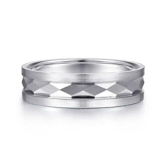 Gabriel - 14K White Gold 6mm - Diamond Cut Men's Wedding Band in Satin Finish