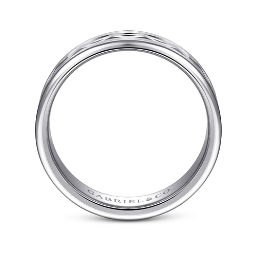 14K White Gold 6mm - Diamond Cut Men's Wedding Band in Satin Finish