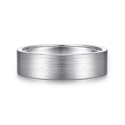 14K White Gold 6mm - Flat Men's Wedding Band in Satin Finish