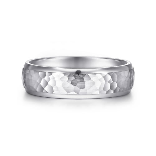 14K White Gold 6mm - Hammered Finish Men's Wedding Band 