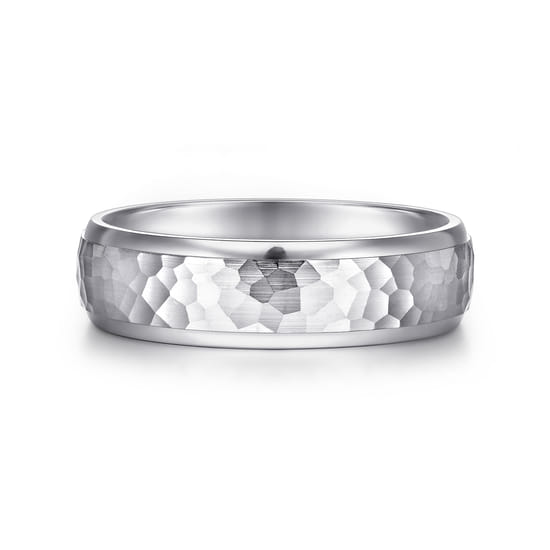 Gabriel - 14K White Gold 6mm - Hammered Finish Men's Wedding Band 