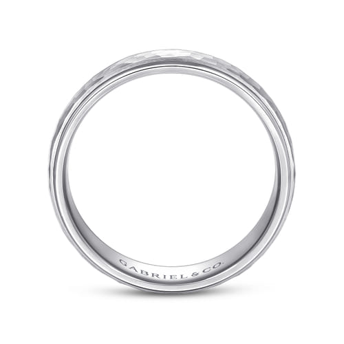 14K White Gold 6mm - Hammered Finish Men's Wedding Band 