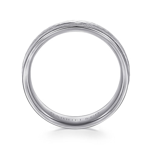 14K White Gold 6mm - Hammered Men's Wedding Band with Milgrain Edge