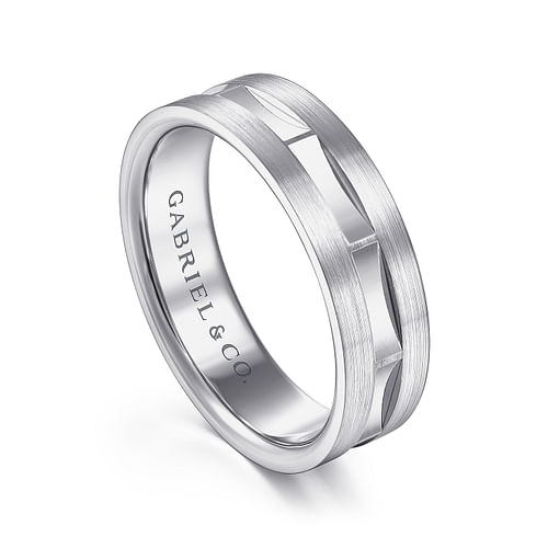 14K White Gold 6mm - Interwoven Men's Wedding Band in Brushed and Satin Finish