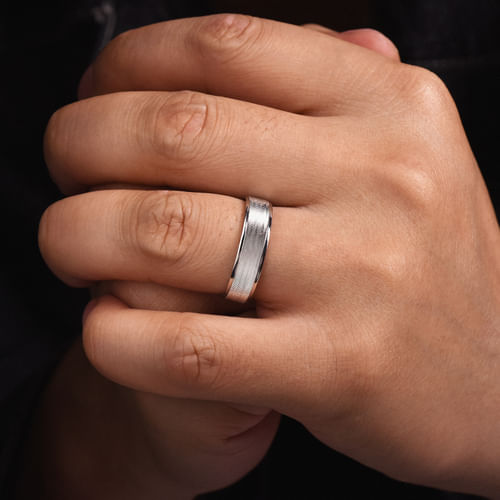 14K White Gold 6mm - Men's Wedding Band in Brushed Finish