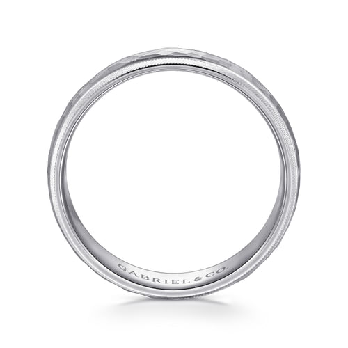 14K White Gold 6mm - Men's Wedding Band in Hammered Finish