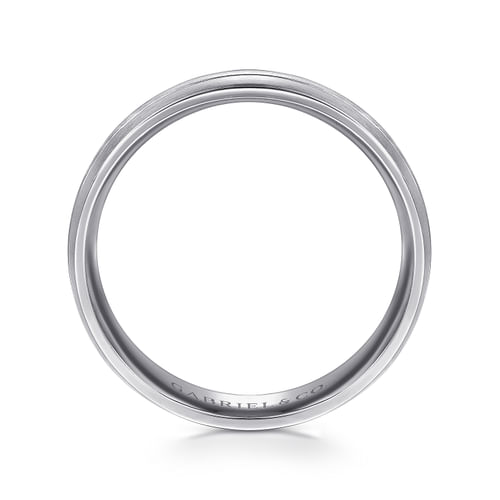 14K White Gold 6mm - Satin Color Block Men's Wedding Band in Satin Finish