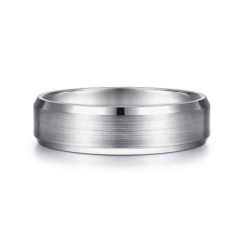 14K White Gold 6mm - Satin Finish Men's Wedding Band with Beveled Edge