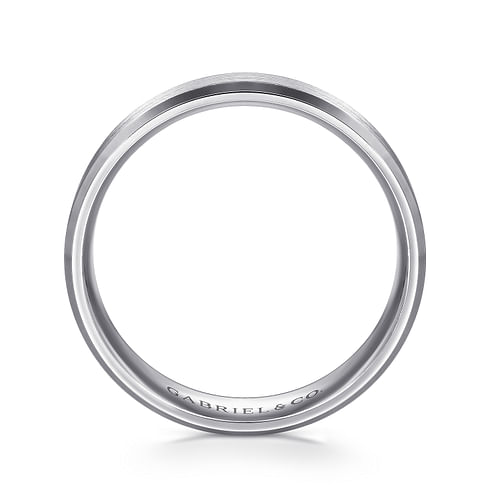 14K White Gold 6mm - Satin Finish Men's Wedding Band with Beveled Edge