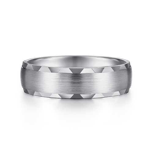 14K White Gold 6mm - Satin Finish Men's Wedding Band with Carved Edge