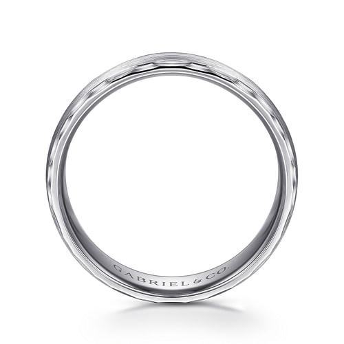 14K White Gold 6mm - Satin Finish Men's Wedding Band with Carved Edge