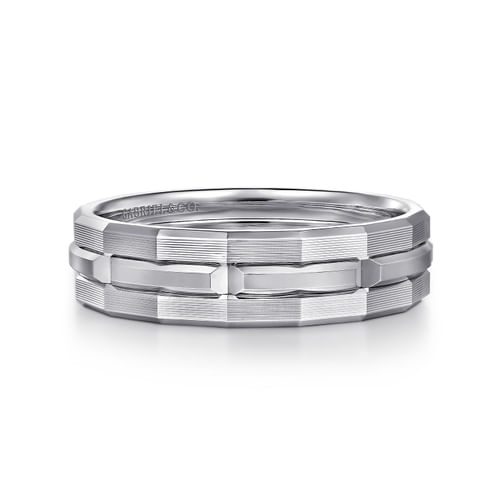 14K White Gold 6mm Men's Ring Brush Finish in Satin Finish