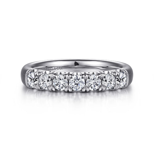 14K White Gold 7 Stone French Pavé Diamond Wedding Band