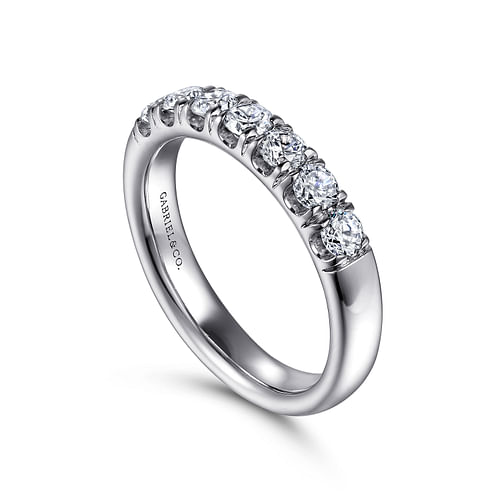 14K White Gold 7 Stone French Pavé Diamond Wedding Band