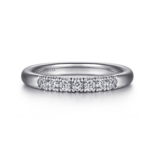 14K White Gold 7 Stone French Pavé Diamond Wedding Band