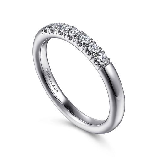 14K White Gold 7 Stone French Pavé Diamond Wedding Band