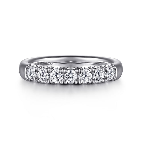 14K White Gold 7 Stone French Pavé Diamond Wedding Band