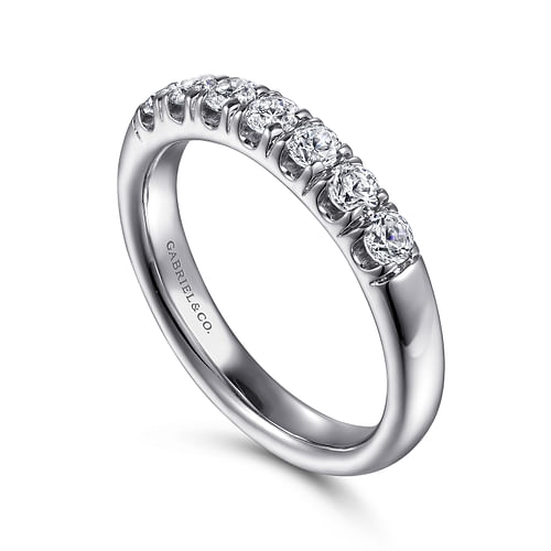 14K White Gold 7 Stone French Pavé Diamond Wedding Band