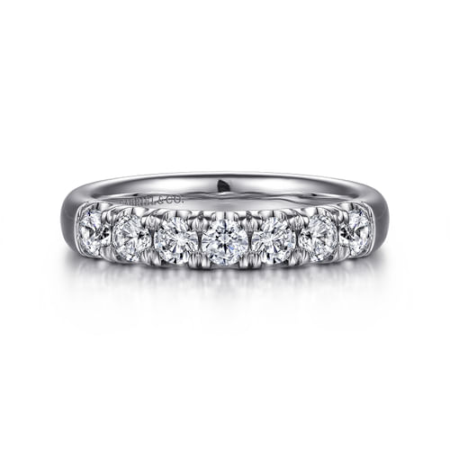 14K White Gold 7 Stone French Pavé Diamond Wedding Band