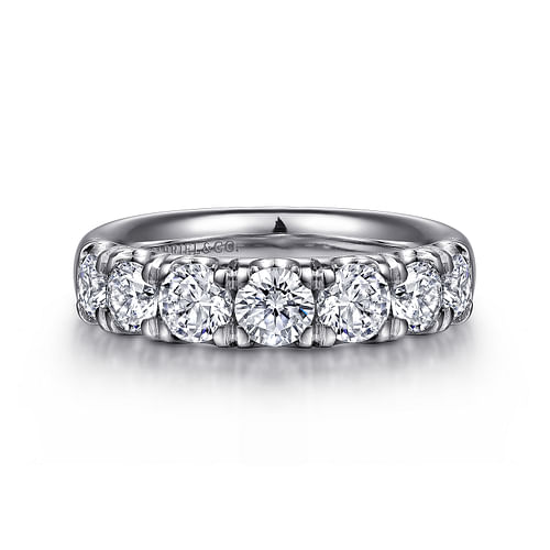 14K White Gold 7 Stone French Pavé Set Diamond Wedding Band