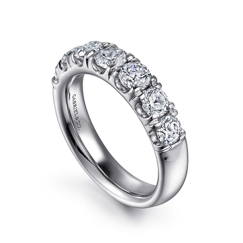 14K White Gold 7 Stone French Pavé Set Diamond Wedding Band