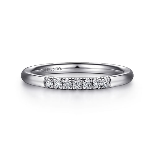 14K White Gold 7 Stone French Pavé Set Diamond Wedding Band