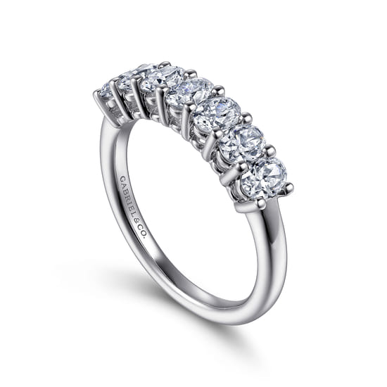 14K White Gold 7 Stone Oval Diamond Anniversary Band angle 3