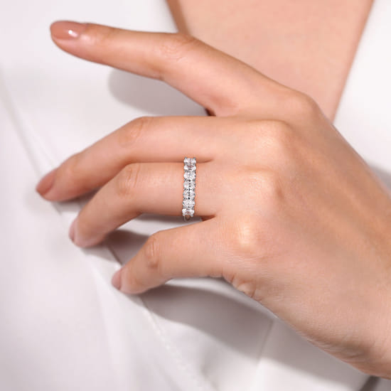 14K White Gold 7 Stone Oval Diamond Anniversary Band angle 5