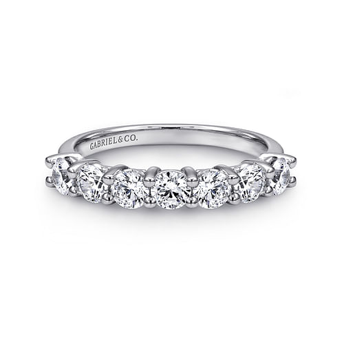 14K White Gold 7 Stone Shared Prong Set Diamond Wedding Band