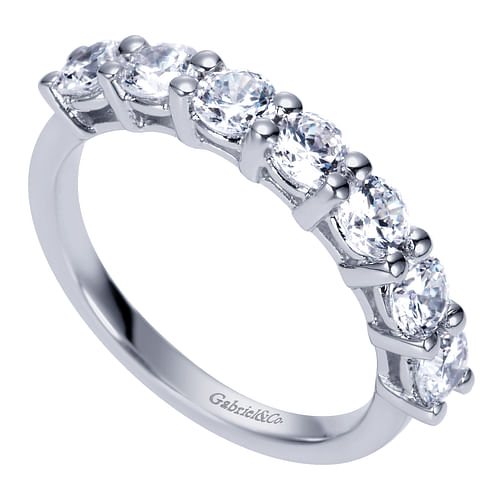 14K White Gold 7 Stone Shared Prong Set Diamond Wedding Band