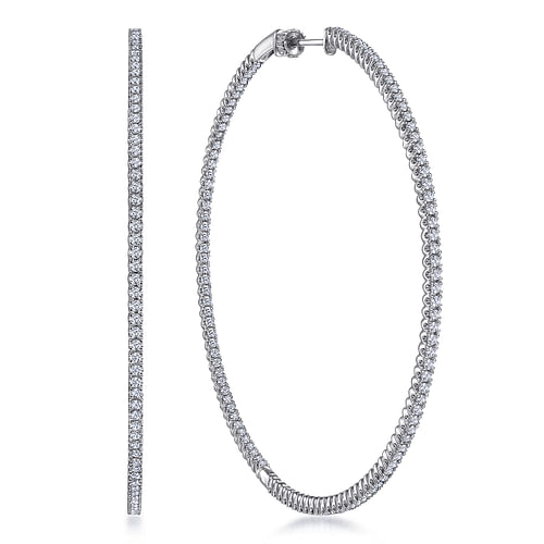 14K White Gold 70mm Inside Out Diamond Hoop Earrings