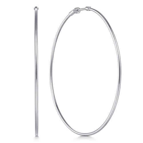 14K White Gold 70mm Round Classic Hoop Earrings