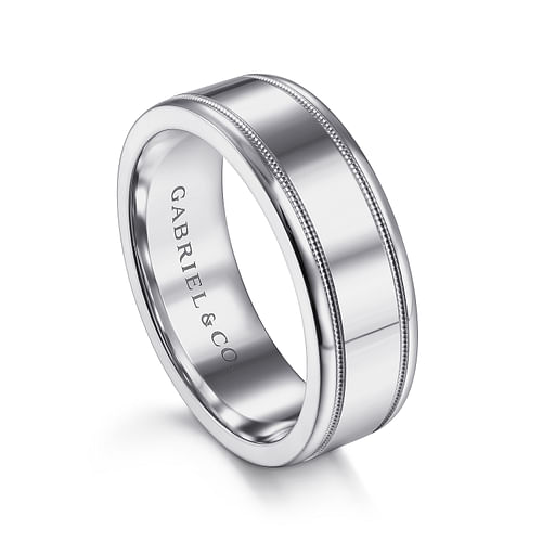 14K White Gold 7mm - High Polished Men's Wedding Band 