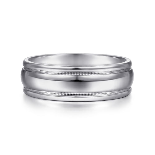 14K White Gold 7mm - Men's Wedding Band in High Polished Finish
