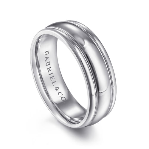 14K White Gold 7mm - Men's Wedding Band in High Polished Finish