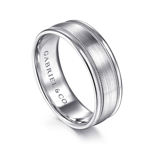 14K White Gold 7mm - Men's Wedding Band in Satin Finish