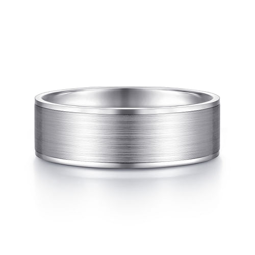 14K White Gold 7mm - Men's Wedding Band in Satin Finish