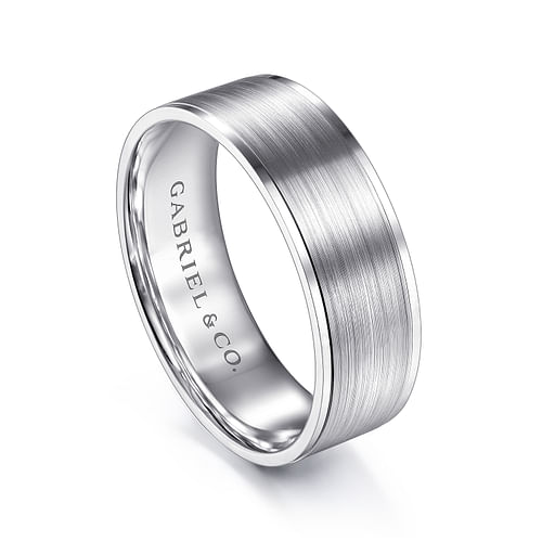 14K White Gold 7mm - Men's Wedding Band in Satin Finish