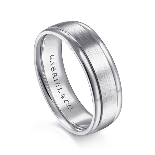 14K White Gold 7mm - Men's Wedding Band in Satin Finish