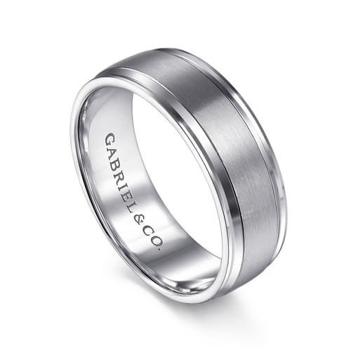 14K White Gold 7mm - Men's Wedding Band in Satin Finish