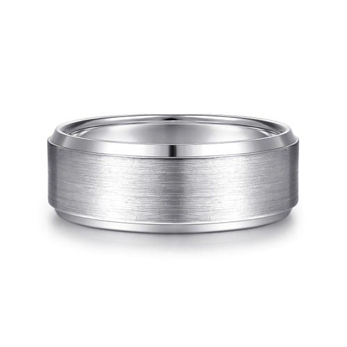 14K White Gold 8mm - Beveled Edge Men's Wedding Band in Satin Finish 14K White Gold 8mm - Beveled Edge Men's Wedding Band in Satin Finish