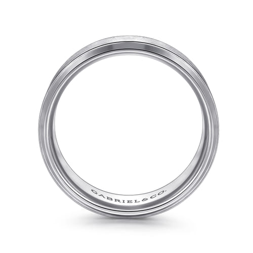 14K White Gold 8mm - Beveled Edge Men's Wedding Band in Satin Finish 14K White Gold 8mm - Beveled Edge Men's Wedding Band in Satin Finish