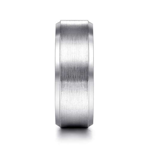 14K White Gold 8mm - Beveled Edge Men's Wedding Band in Satin Finish 14K White Gold 8mm - Beveled Edge Men's Wedding Band in Satin Finish